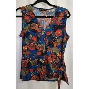 NWT Adrienne Vittadini Wrap Front Side Tie Blouse Hibiscus Medium